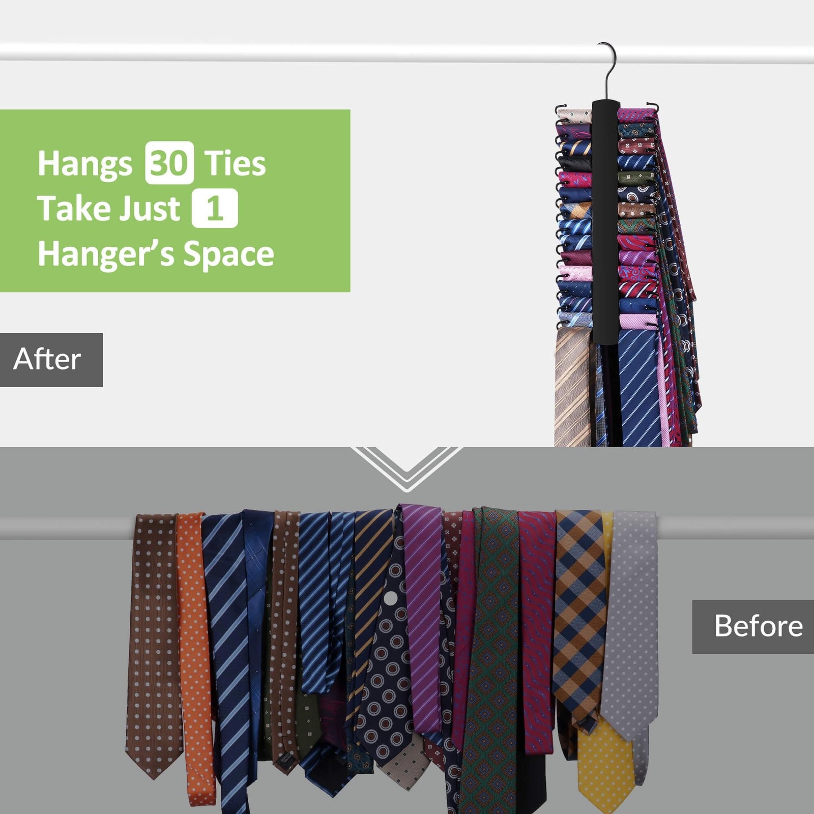 Upgraded Tie Rack Hanger for Closet with 30 Metal Hooks, Space Saving Necktie…