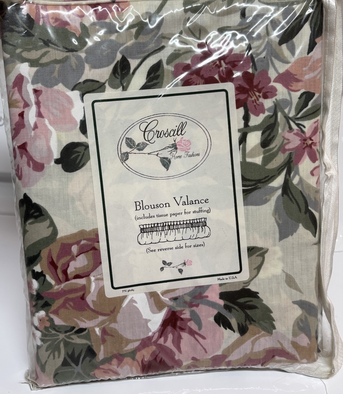 1 CROSCILL ARBOR ROSE CABBAGE PINK ROSES BLOUSON VALANCE 88”x15” NEW