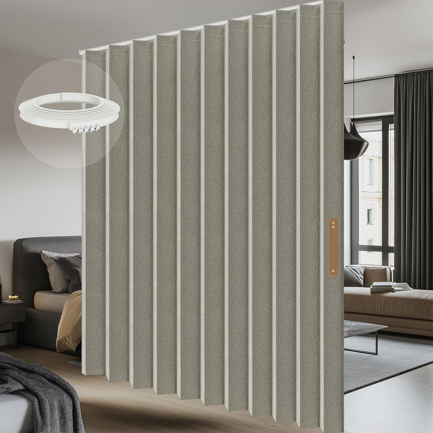 Blackout Room Divider Curtains with Ceiling Track – Noise Reducing, Grey 108