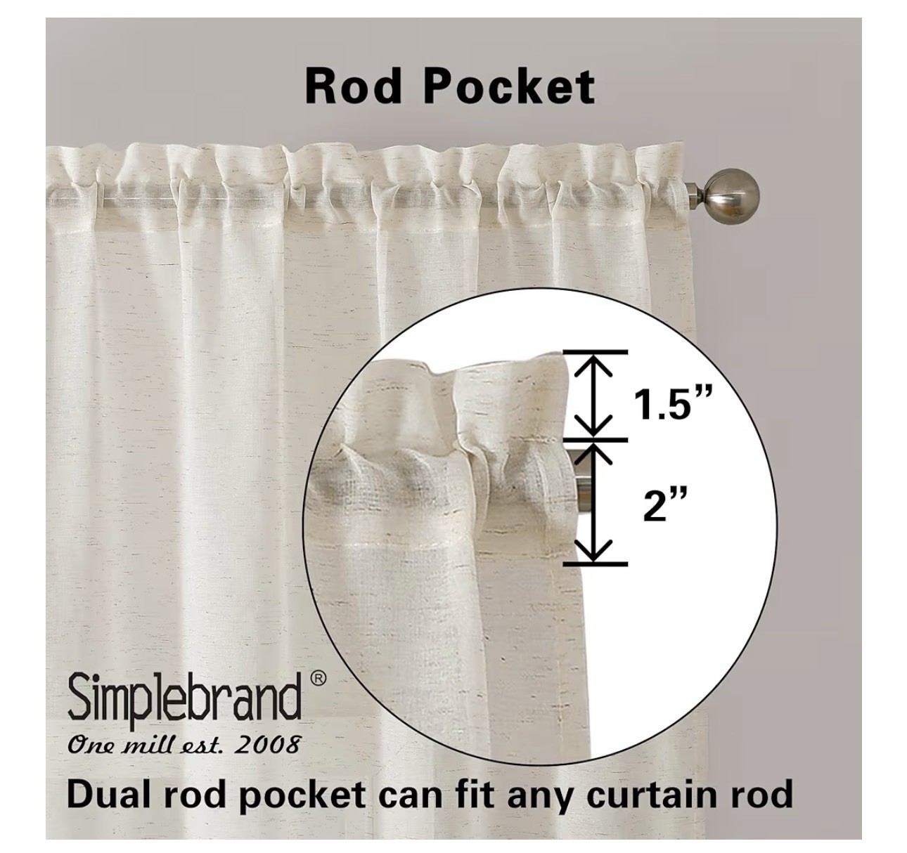 Simplebrand Natural Linen Textured Sheer Curtains 63 Inch Length 2 Panels