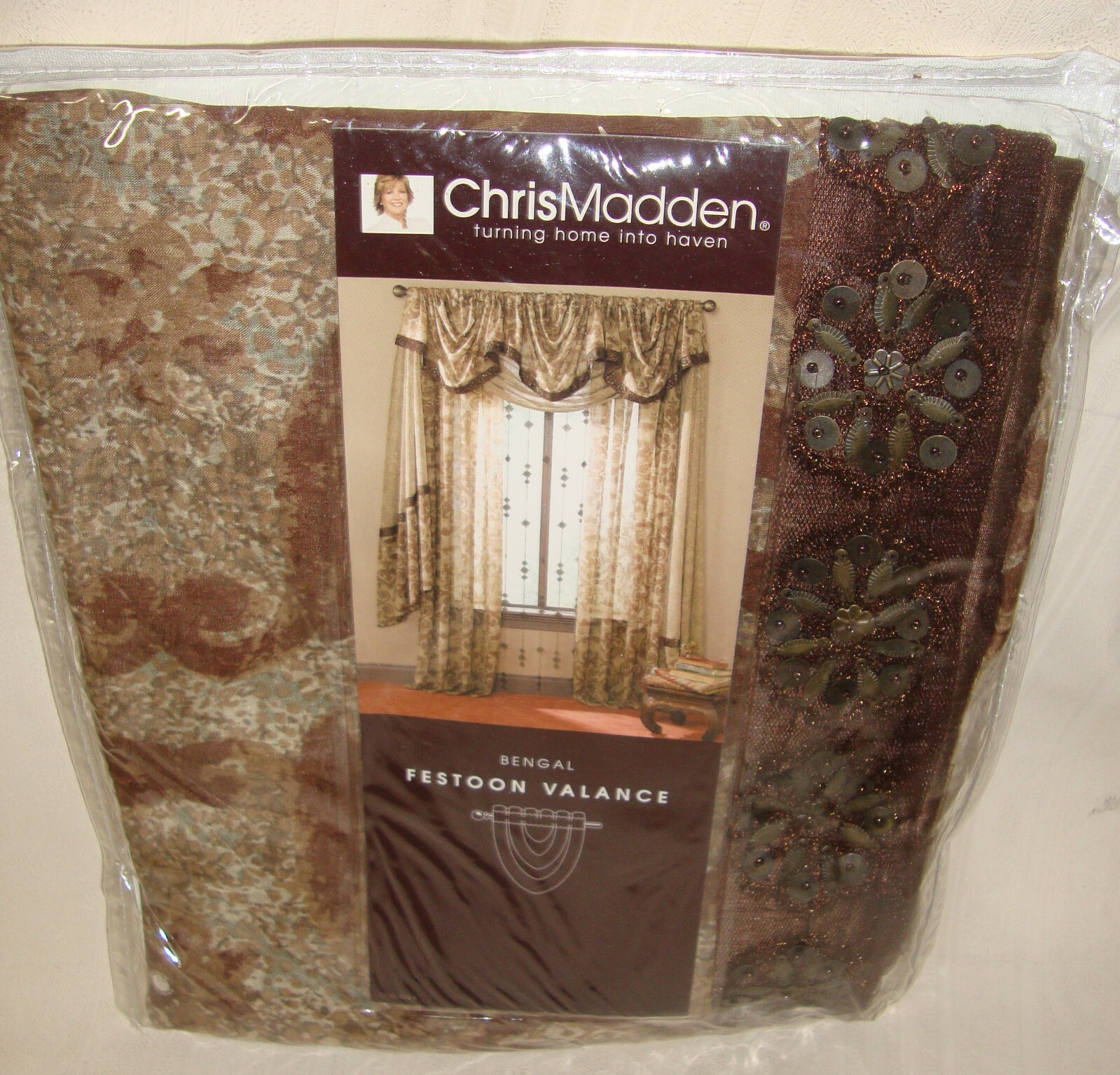 Chris Madden BENGAL Coffee Beaded Bean FESTOON Valance 43″ X 28 ” 1 PER PACK NEW