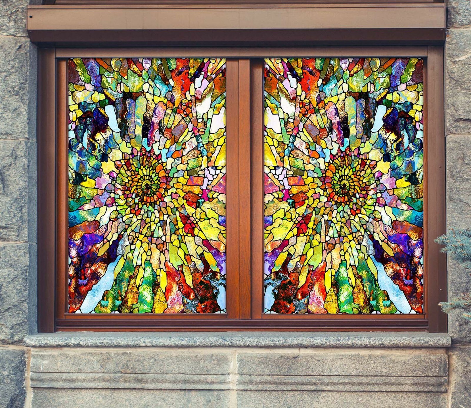 3D Colored Stone ZHU211 Window Film Print Sticker Cling Stained Glass UV Zoe