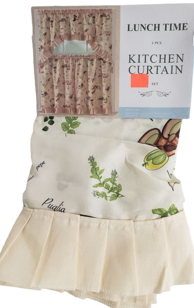 3pc Printed Curtains Set: 2 Tiers & Swag (60″x36″) FOOD, LUNCH TIME RECIPES, HG