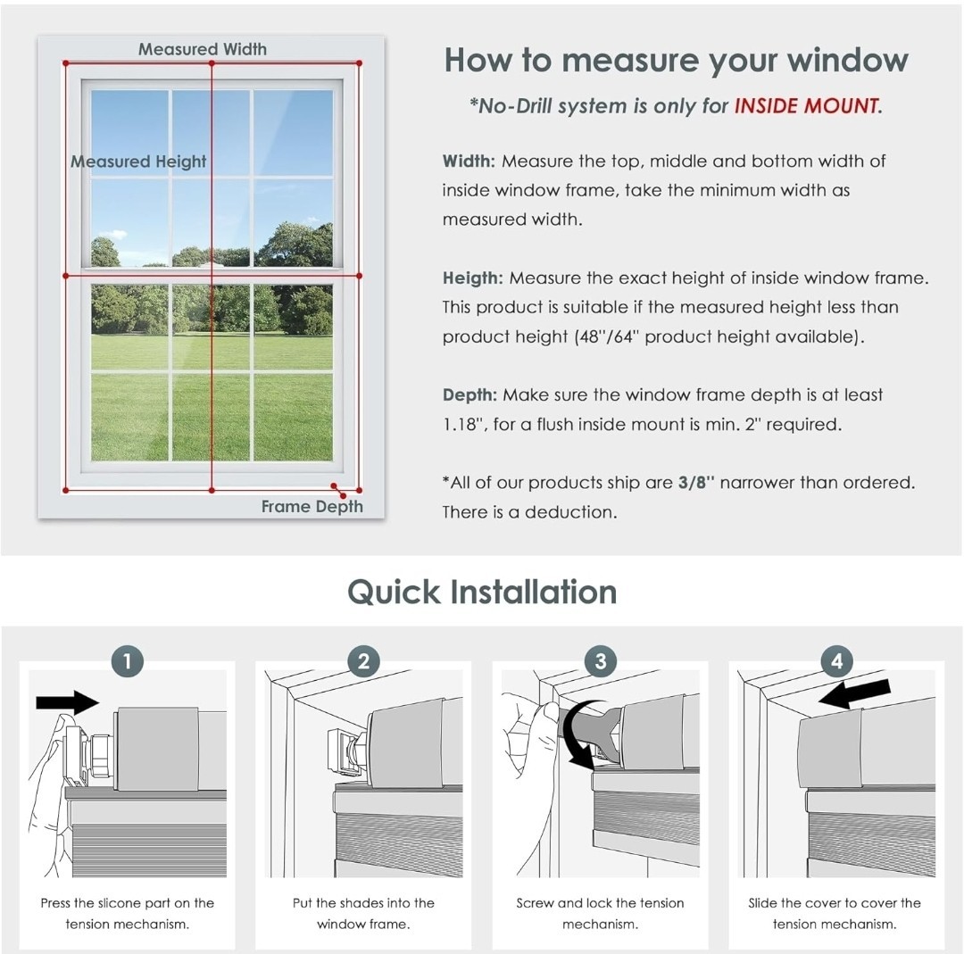 LazBlinds Beige HoneyComb Cordless Light Blocking Blinds, 35″W x 64″H – No Tools