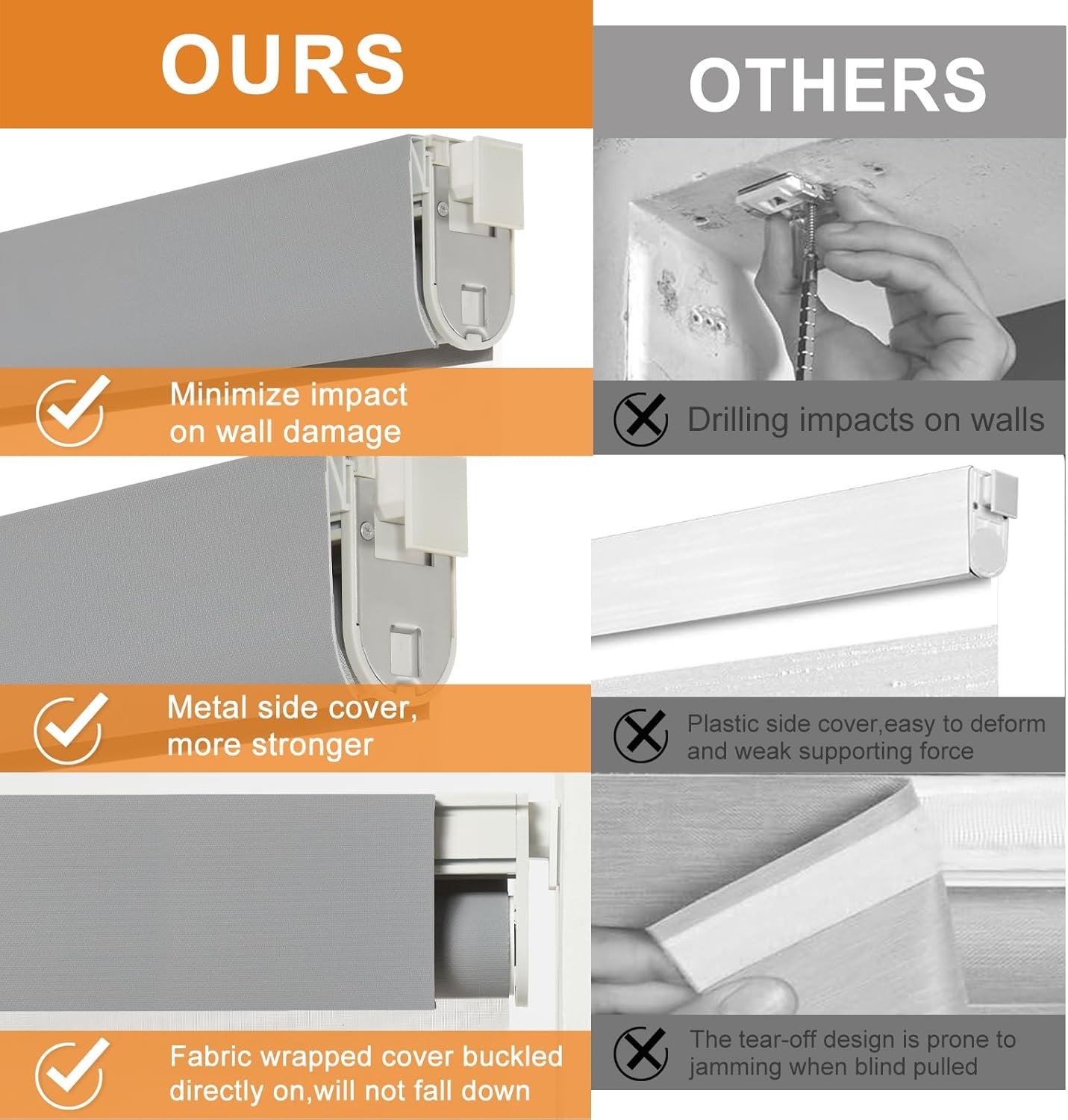 Gray METechs No-Drill Zebra Blinds – Dual Layer Light Filtering Cordless Shades