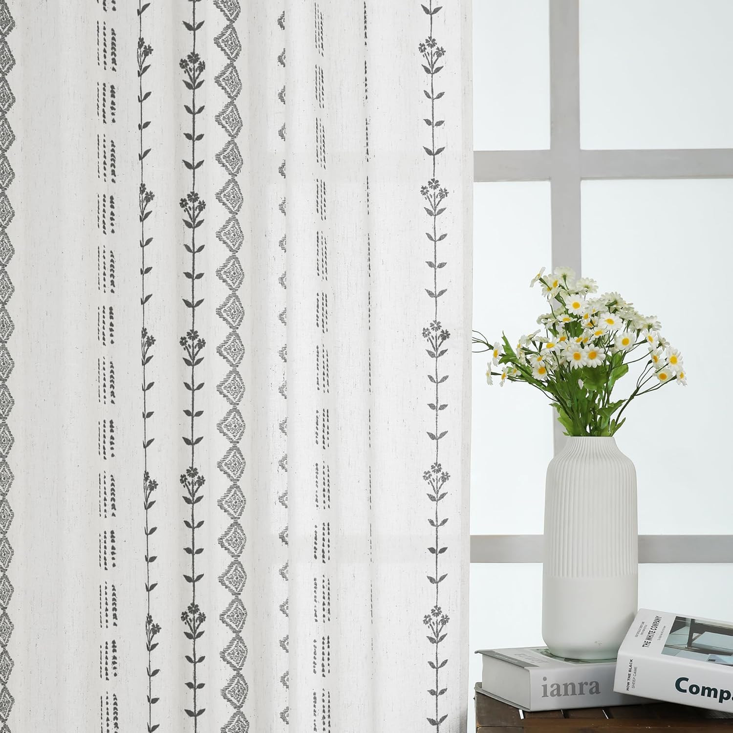 Bathroom Curtains Window,Black and White Boho Decorative Privacy Sheer Short Cur