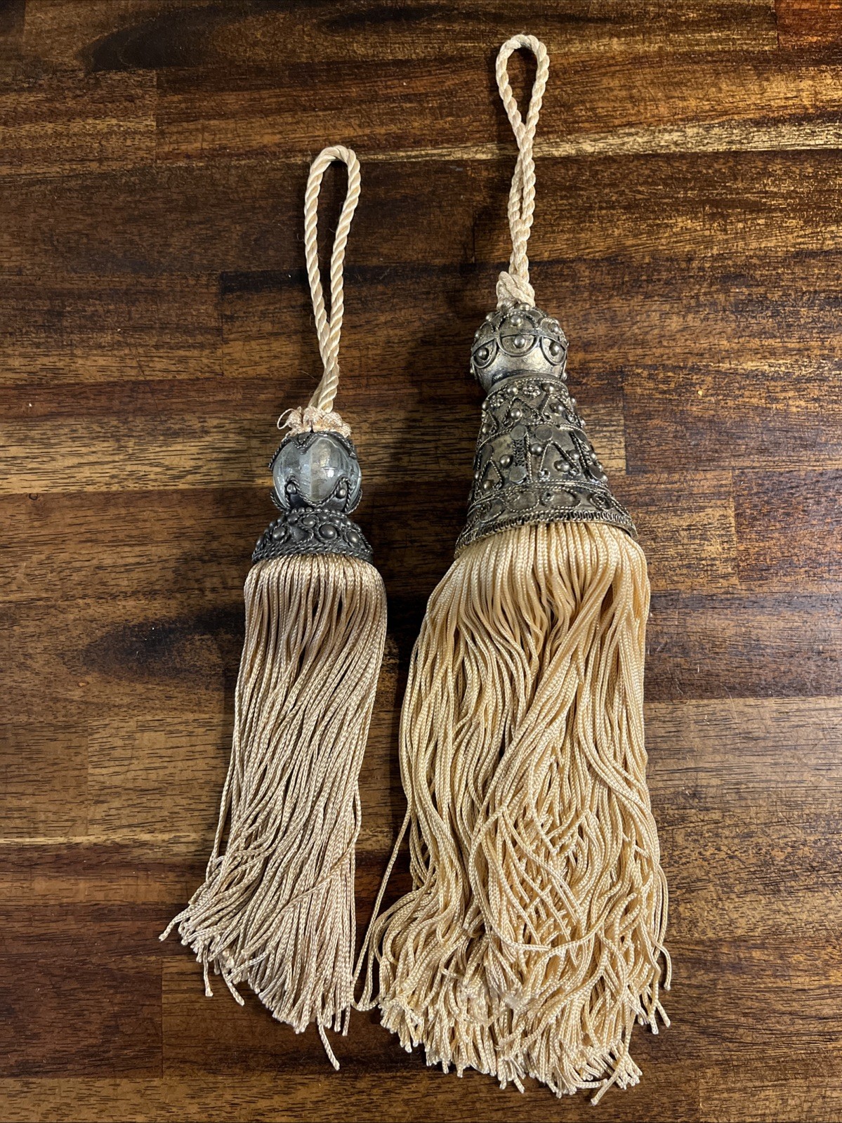 Indian Moroccan Curtain Tassel Lot Of 2 Passementerie Filigree Metal 13″ Replace