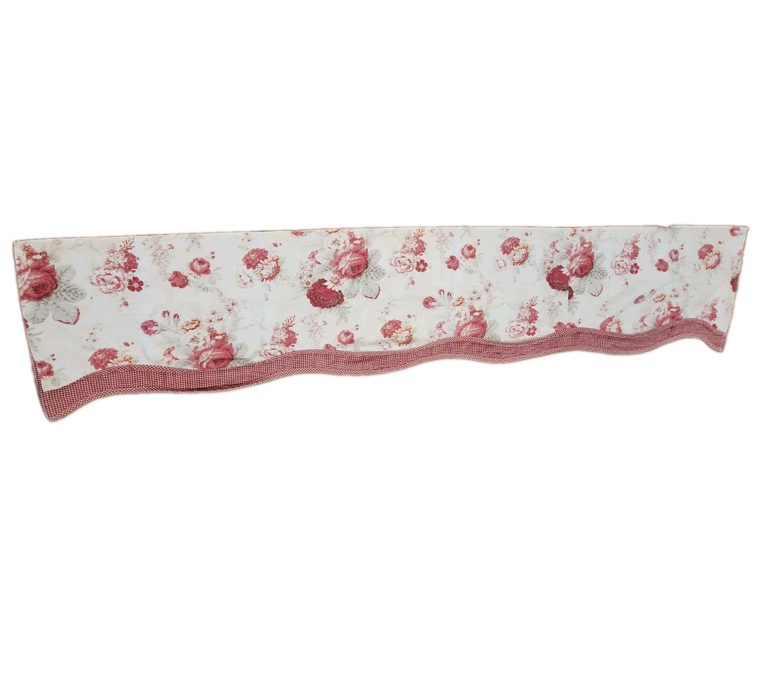 Waverly NORFOLK ROSES Red Gingham Layered Scalloped Valance 15 X 76 Cottagecore