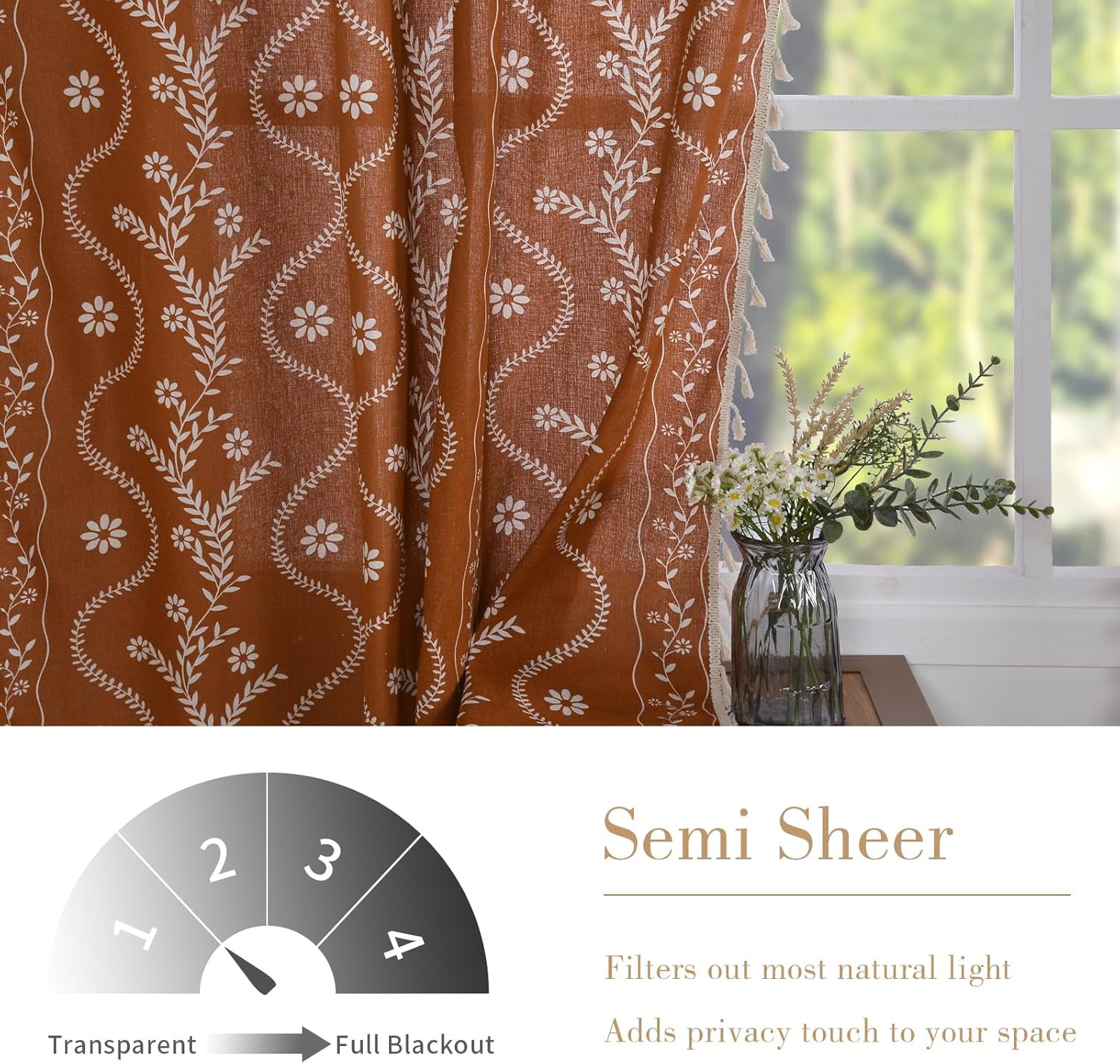 Terracotta Curtains 84 Inch Length Boho Farmhouse Curtains for Living Room 2 Pan