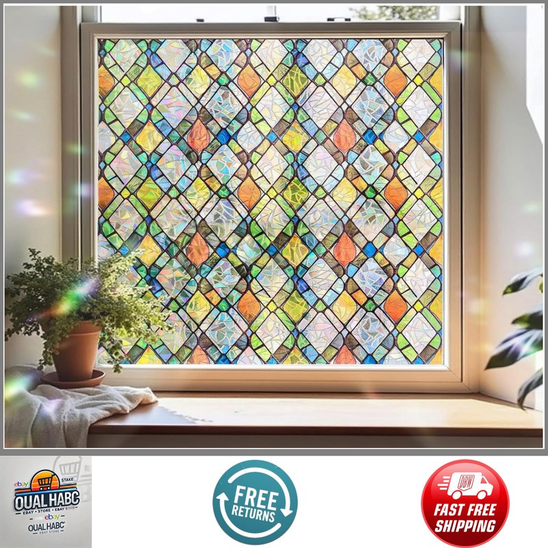 Rainbow Stained Glass Window Privacy Film Static Cling 17.3″ x 78.7″ Rainbow