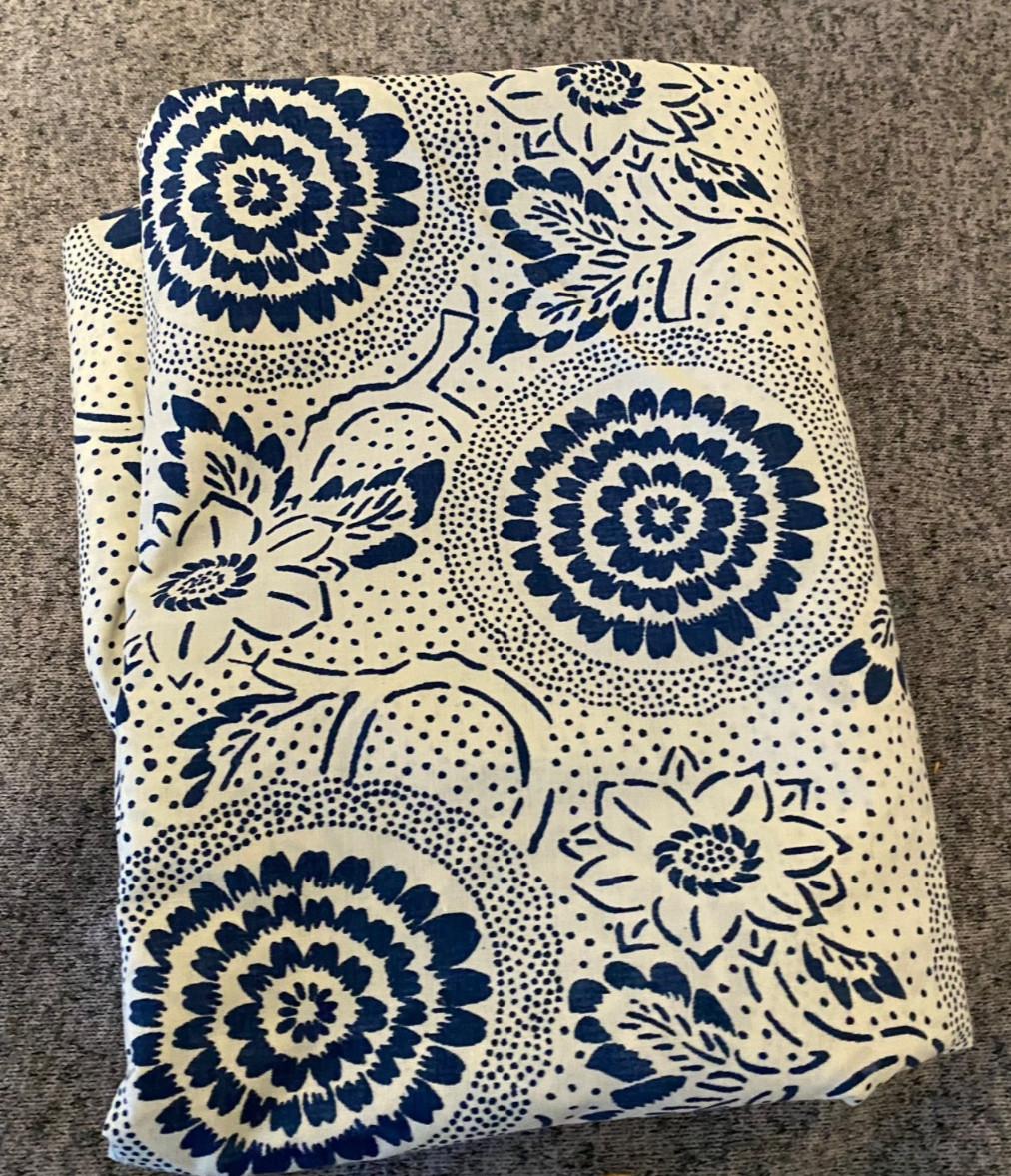 Handmade? Curtain Panel 93″ long, 68″ wide, Rod Pocket Indigo Blue Floral