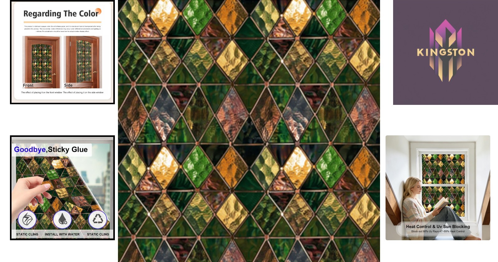 Non-Adhesive Stained Glass Window Film – UV Blocking & Easy Install, 16.9 x 39.4