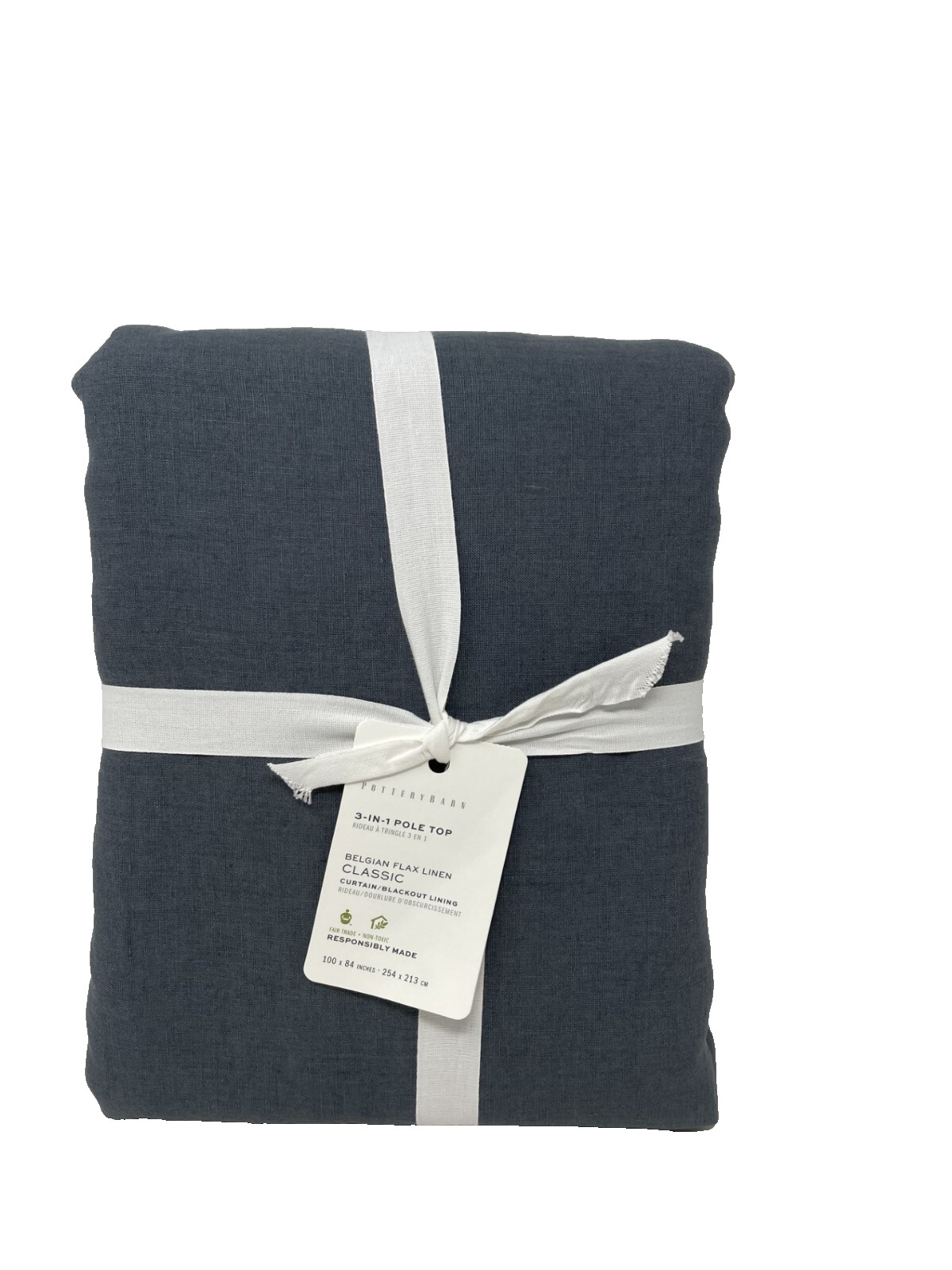 Pottery Barn Belgian Flax Linen Doublewide Blackout Drape 100″ x 84″ Steel Blue