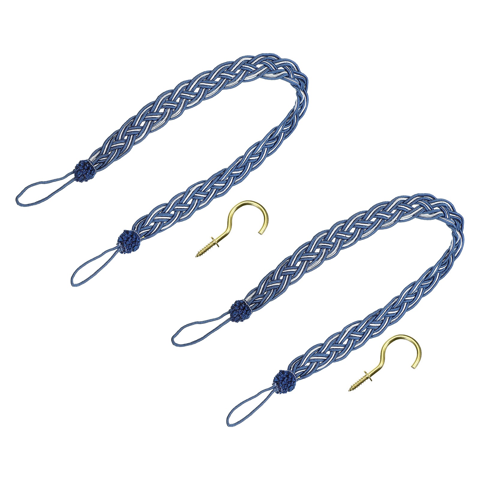 2Pcs 58cm/23″ Curtain Tieback Braided Drapery Holdback Holder Dark Blue/Silver