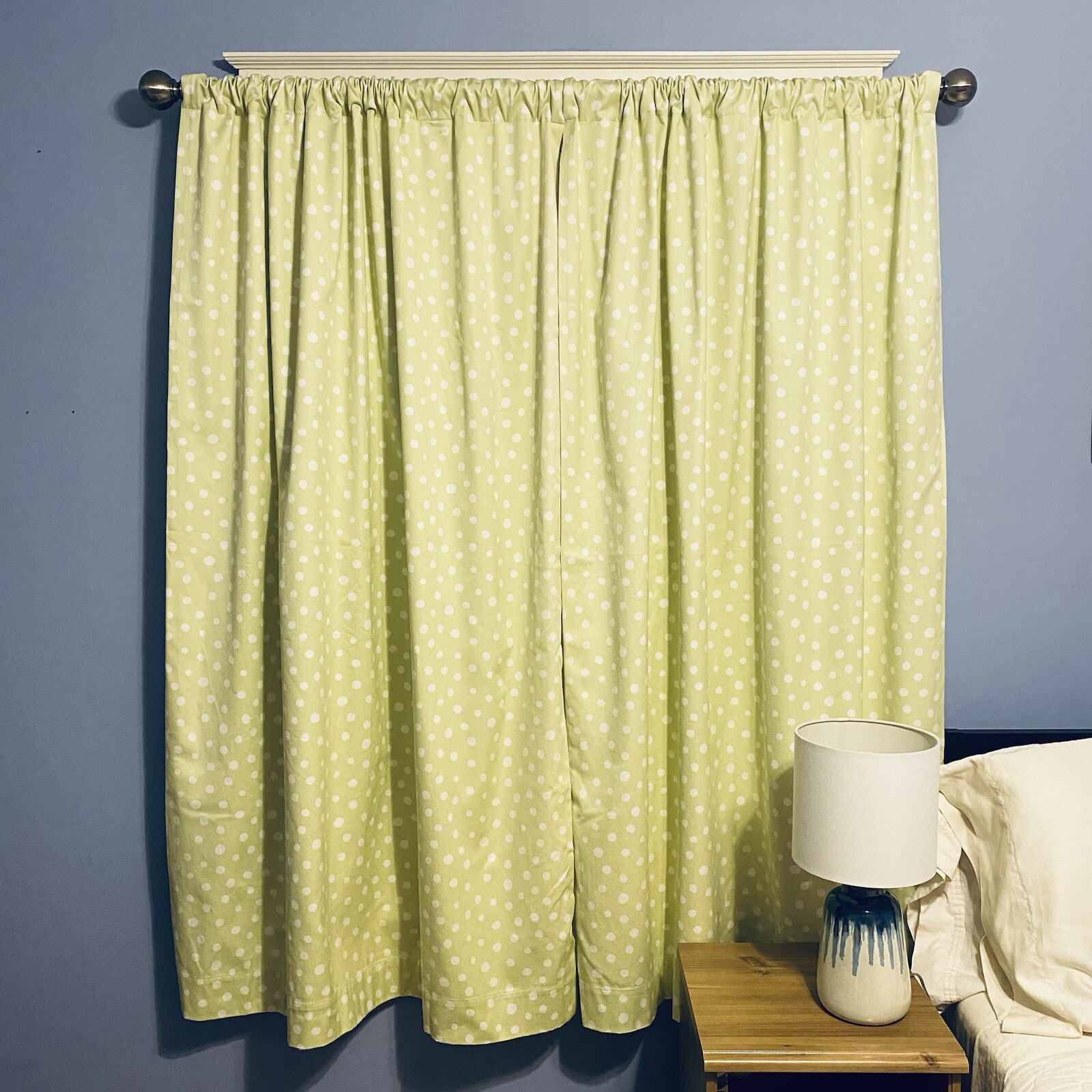 Pottery Barns Kids 44×63 in Lined Curtain Panels 2 Drapes Green White Polka Dot