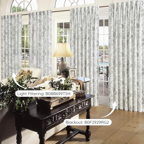 Backtab Rod Pocket Jacobean Floral Semi 52″W x 84″L (Pack of 2) Linen Grey