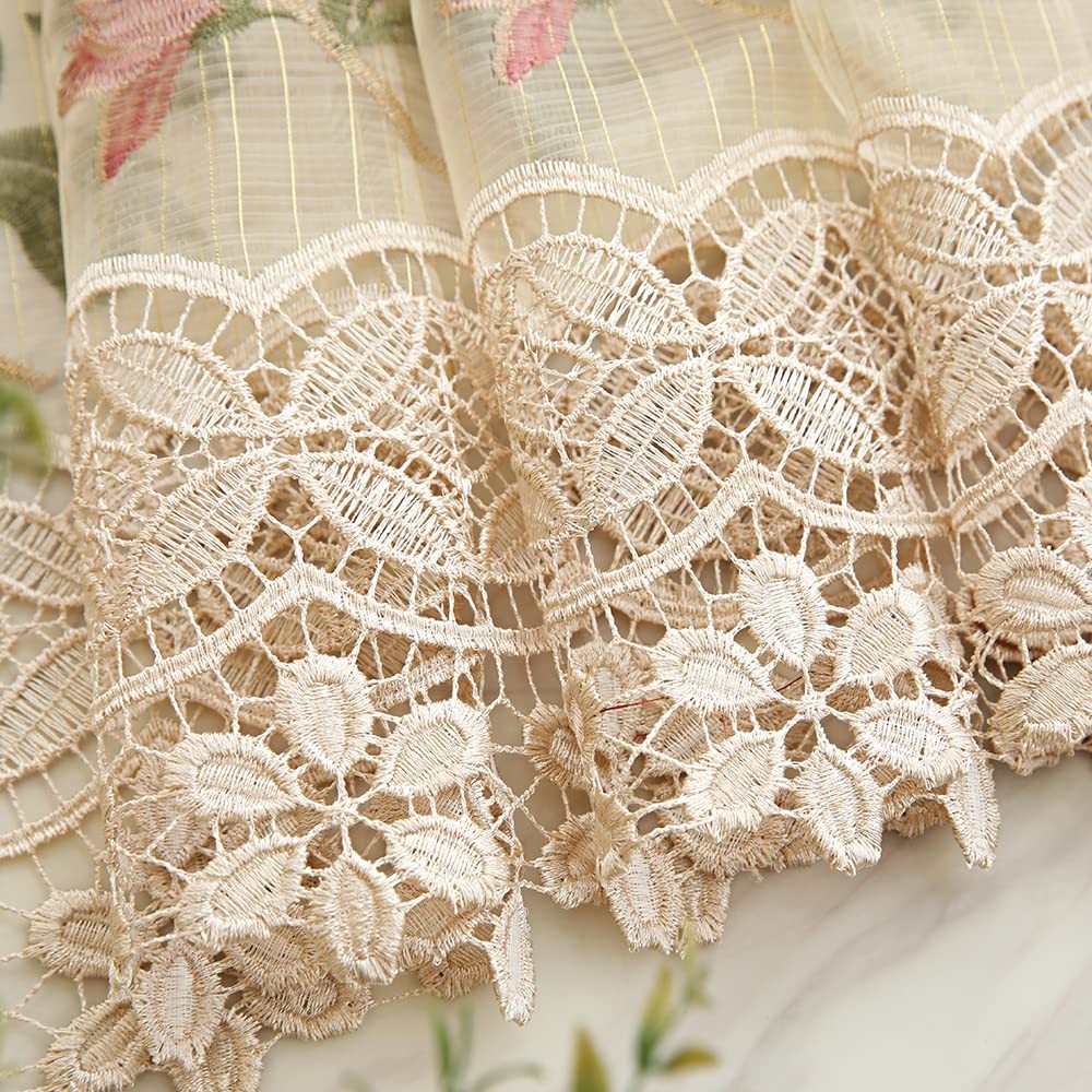 1pc Luxury Peony Embroidery Thermal Insulated Curtain Drape for Living Room