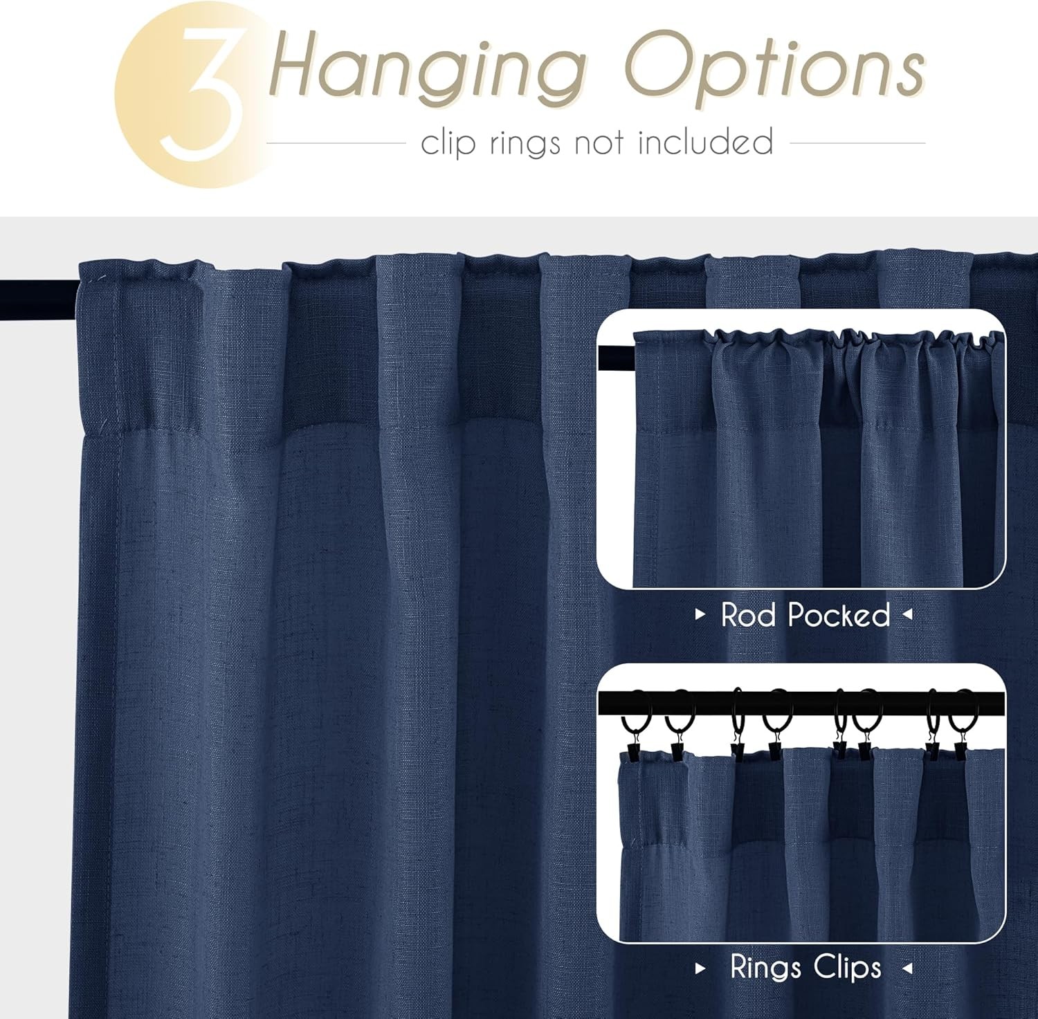 Navy blue curtains, suitable for bedrooms, indigo blue curtain panels