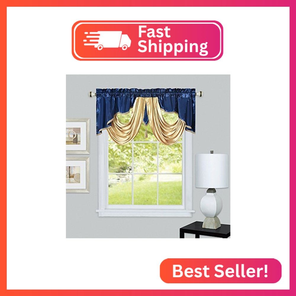 GOHD Valarie Fancy Window Valance. 54 x 18. Taffeta Fabric with Soft Satin Swag.