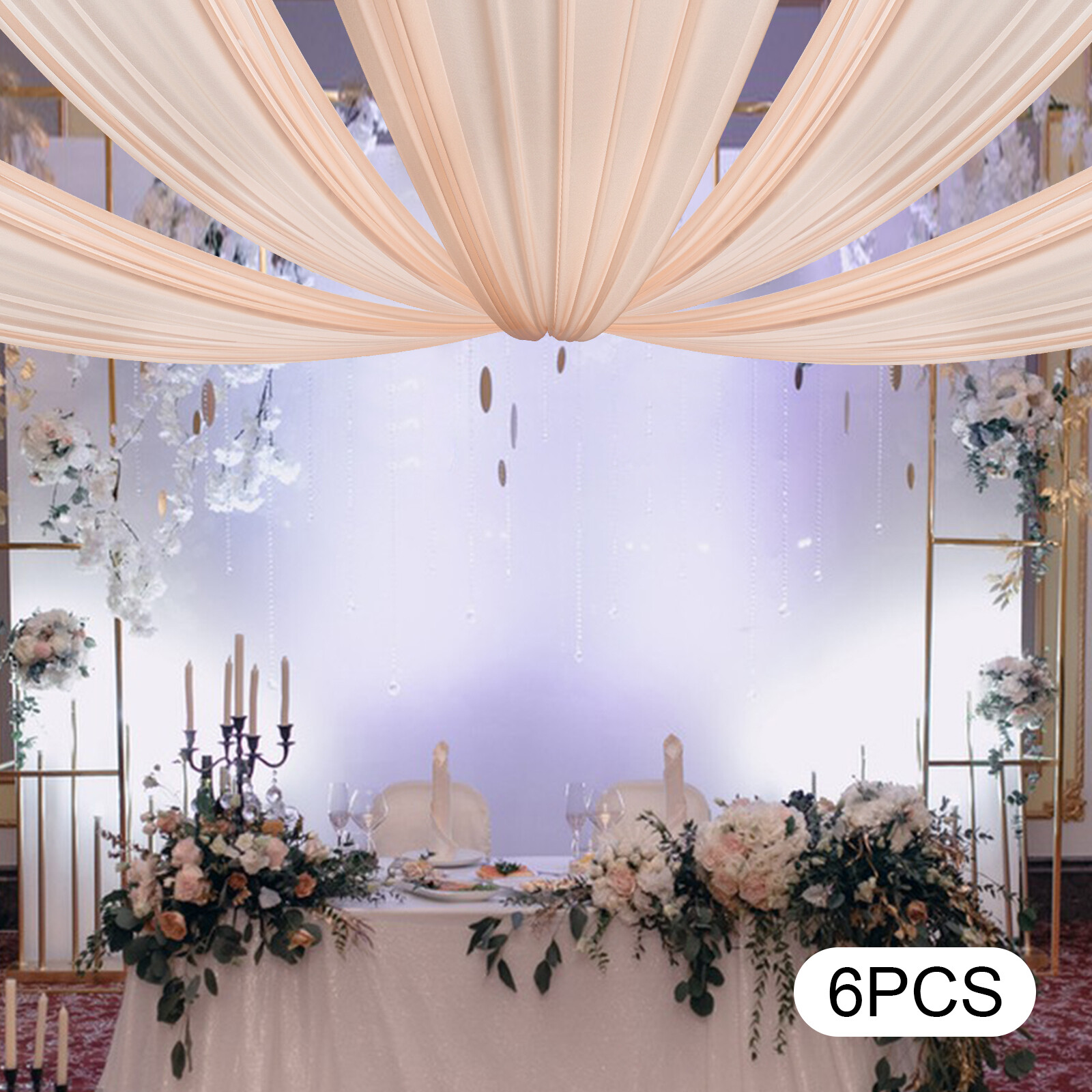 Modern Chiffon Ceiling Drapes 6 Panels 5x15ft Wedding Party Stage DIY Decoration