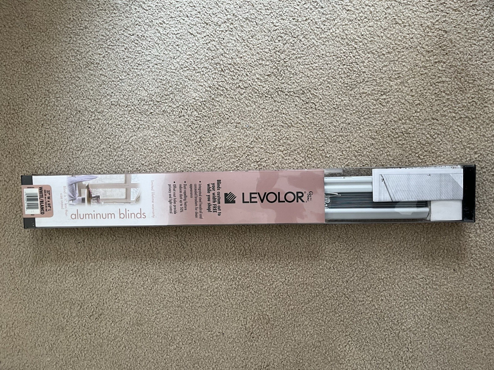 New LEVOLOR White Aluminum Blinds 27 x 64 in. Window Blind Treatment