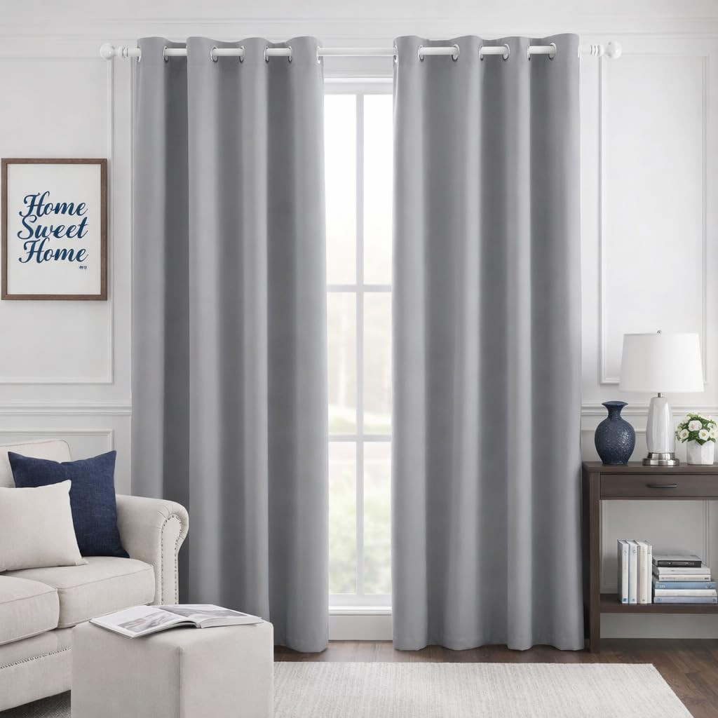 HOMEIDEAS Blackout Curtains for Bedroom 52 X 84 Inch Long 2 Panels Set Light Gre