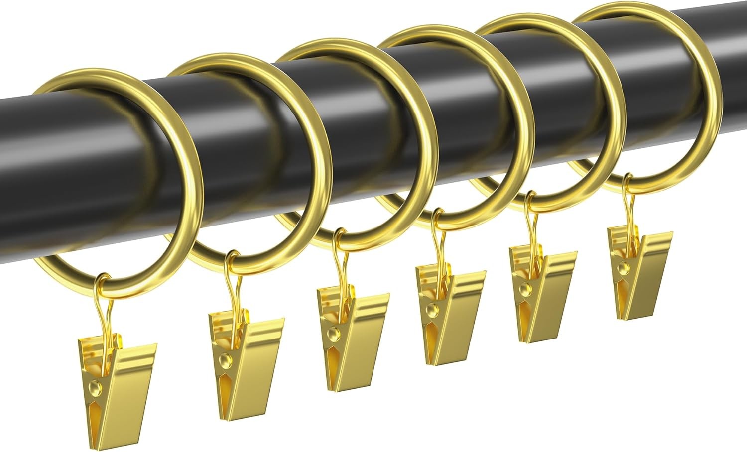 44 Pack Gold Curtain Rings W/ Clips Curtain Clip Rings Hooks Bedroom Bathroom