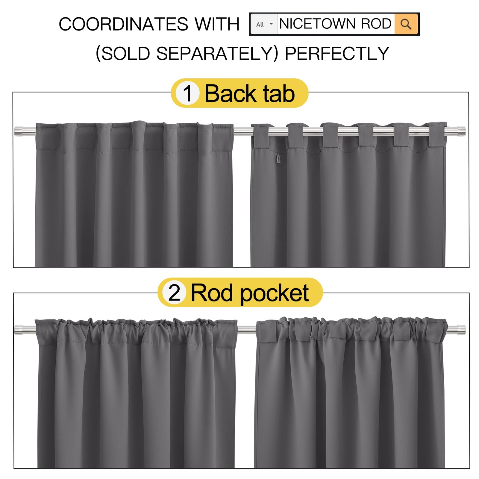 Light Reducing Curtain Panels Window Draperies – (Grey Color) 52×84 inch, 2 P…