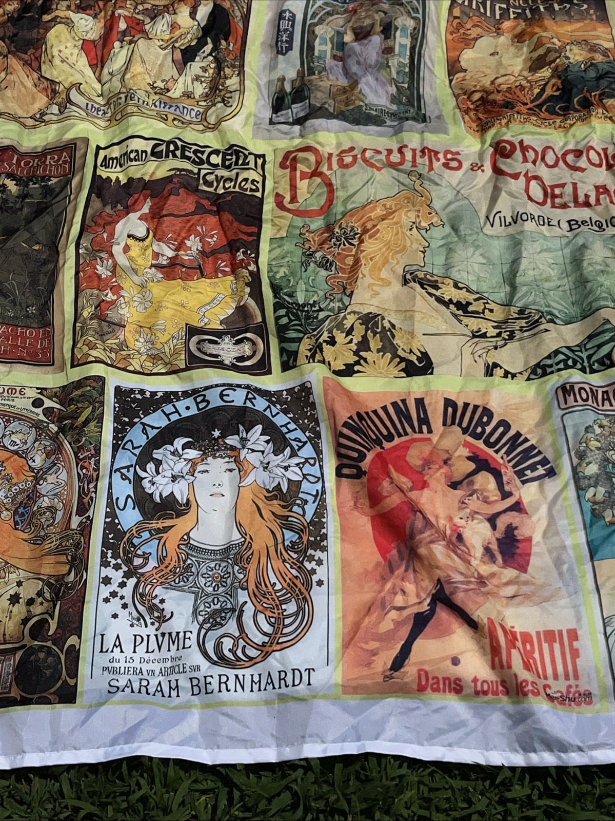 Art Nouveau Advertisements Collage Decorative Fabric Shower Curtain RARE *Read