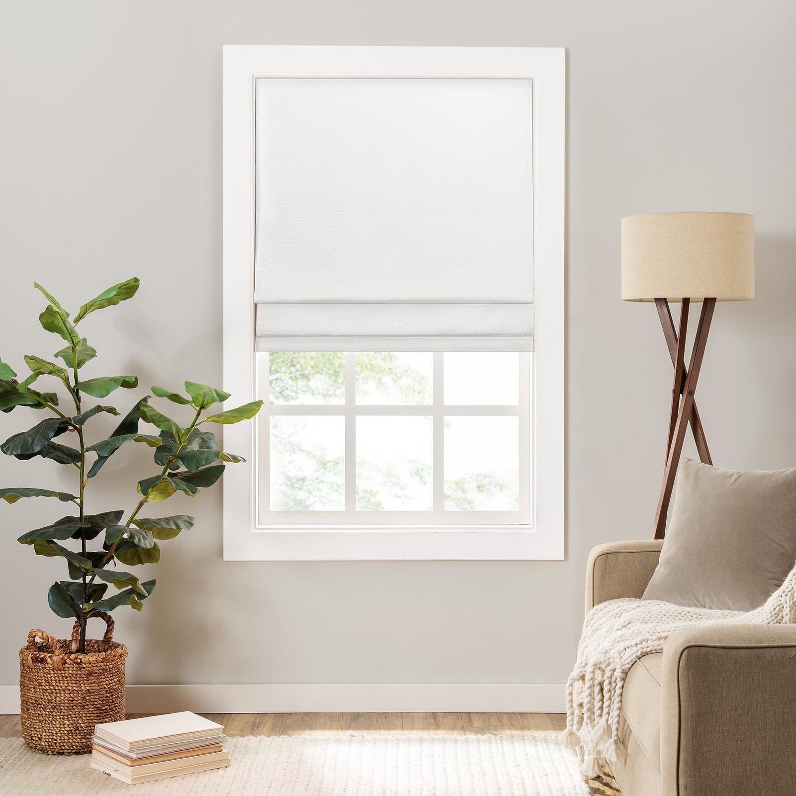 ECLIPSE LANE CORDLESS ROMAN SHADES FOR WINDOWS X 35 IN WIDE X 64 IN LONG – WHITE