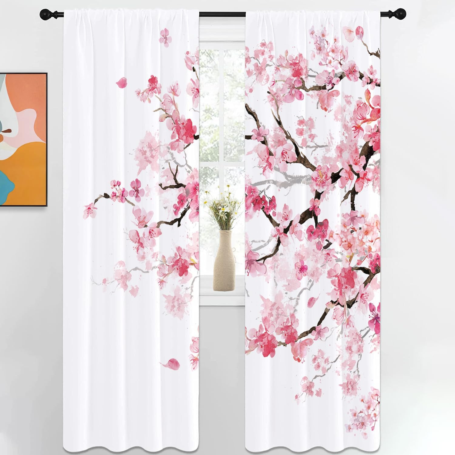 Pink Curtain 42″ W X 84″ L Long Cute Floral Cherry Blossom Japanese Girly Pretty