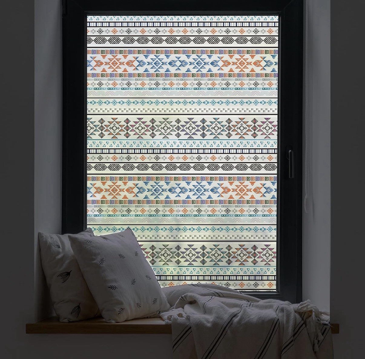 Window Privacy Film Stain Glass Boho Tribal – 17.7” X 78.7’ w Tool Easy Install