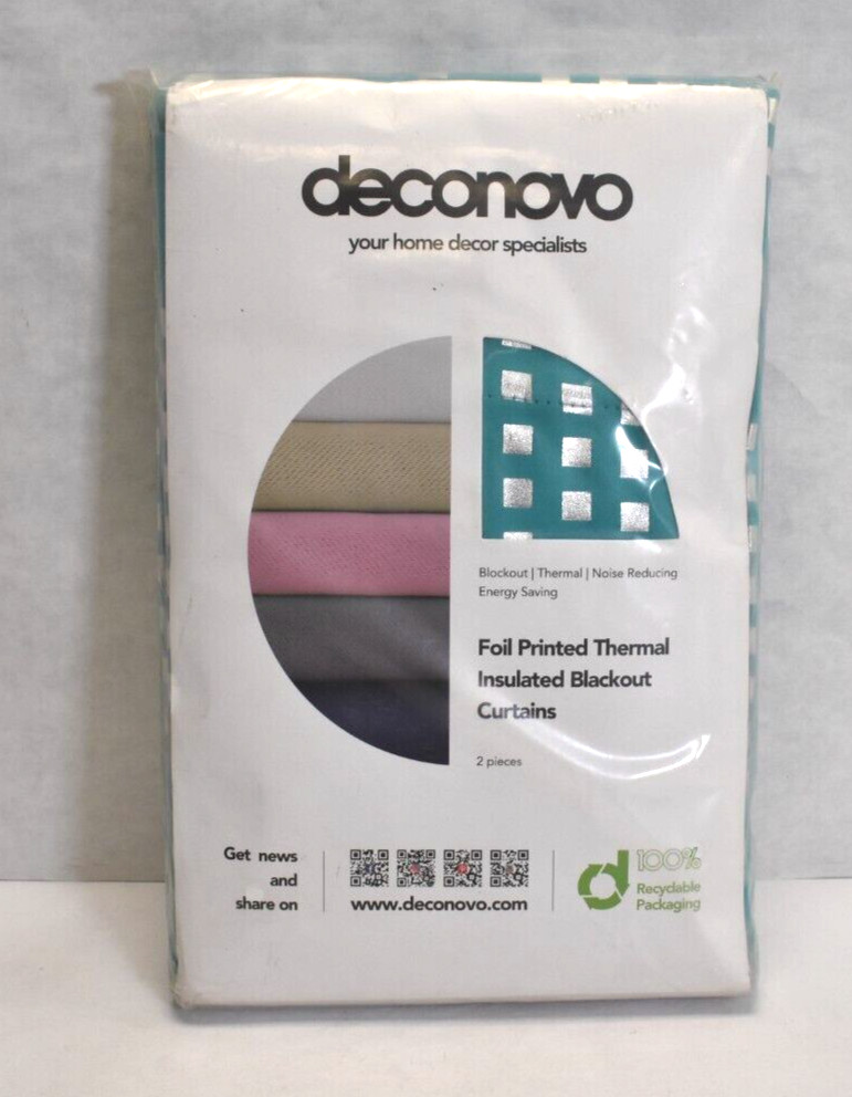 Deconovo Silver Foil Printed Turquoise Blackout Curtain 38”x 63” 2 Panel
