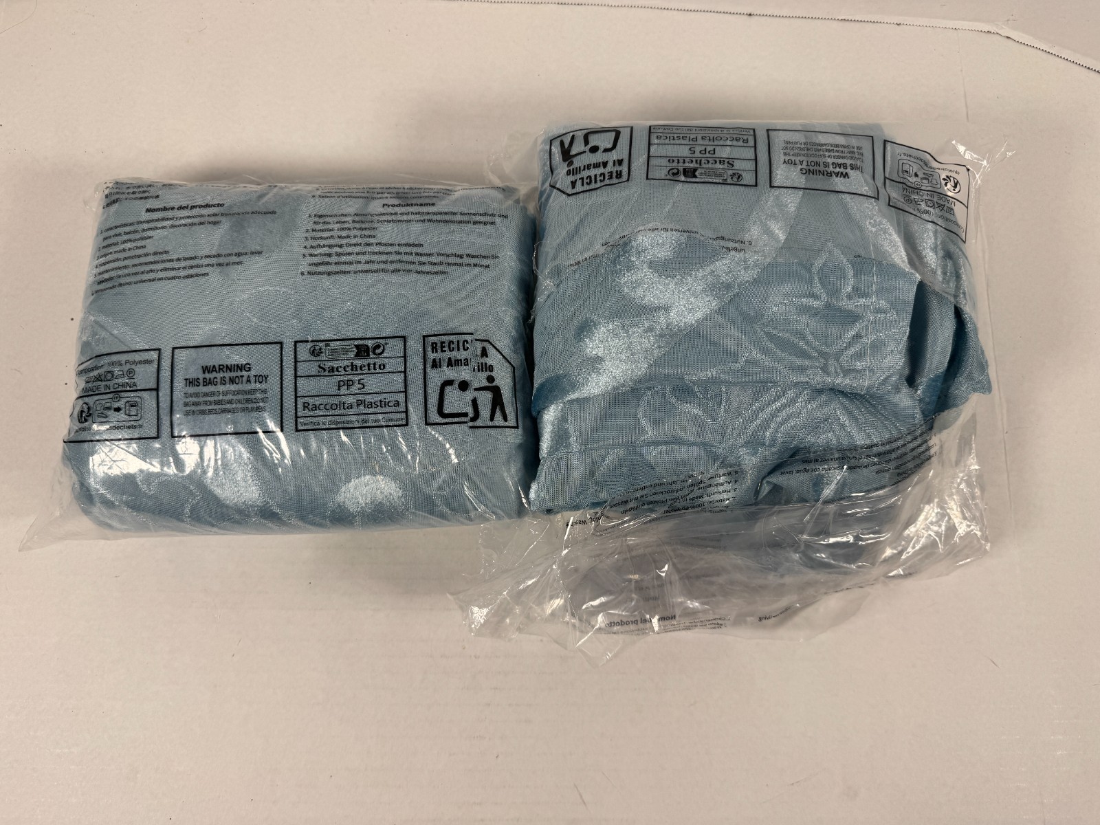 Light Blue Damask Pattern Cutrains, 2 Pack, 102″L x 54″W 100% Polyester