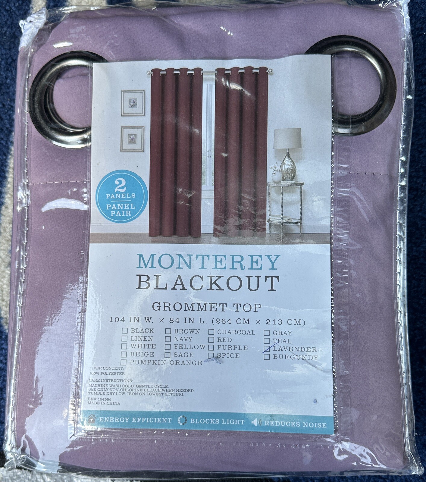 2 Panels Monterey Blackout Grommet Top Window Curtains – 104” x 84” – LAVENDER