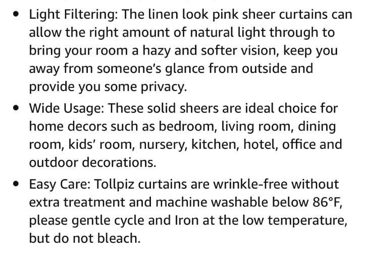 Tollpiz Sheer Pink Curtains Light Filtering Living Room Rod Pocket 72” L X 54” W