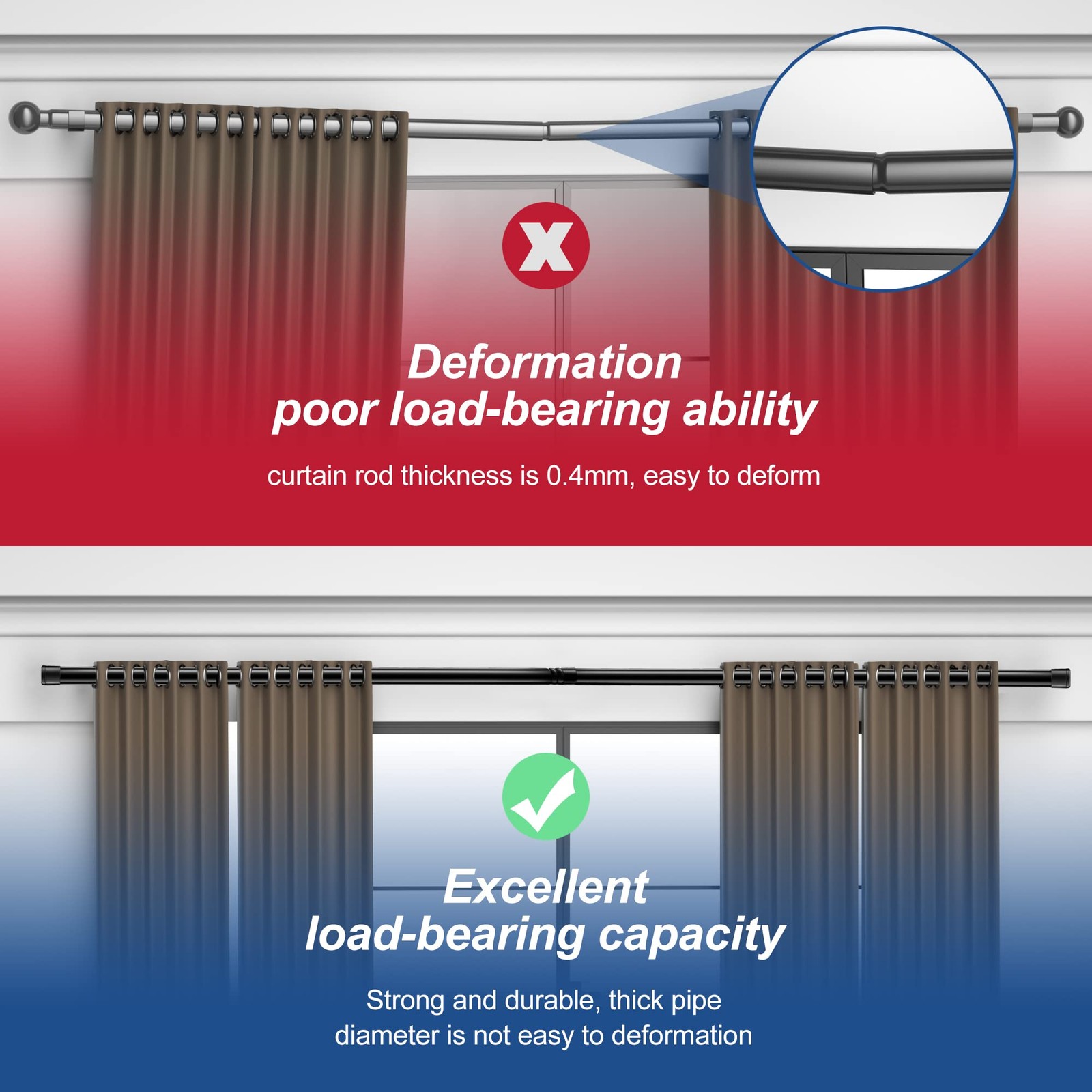 Alskarhem Black Curtain Rods for Windows 32 to 90 Inch,5/8 32″-90″,