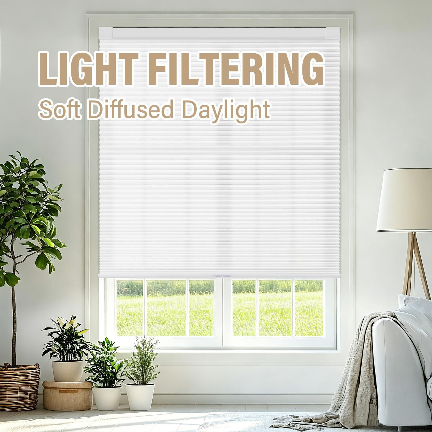 No Tools No Drill Cordless Cellular Shades Blinds for Indoor Windows, Light Filt
