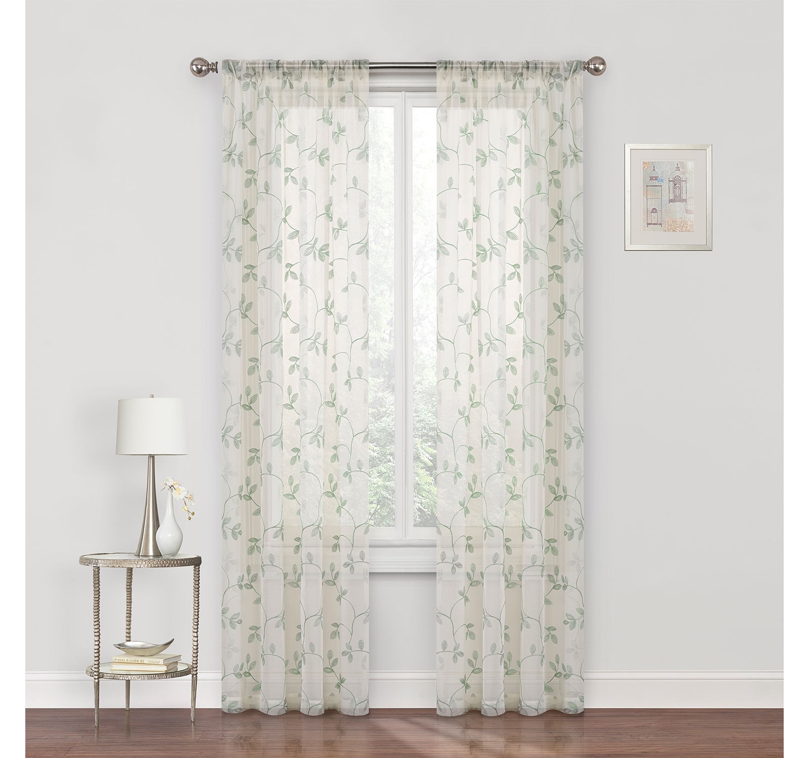 Regal Home Pocket Embroidered Sheer Single Curtain Panel Ivory Green Clay 50×63