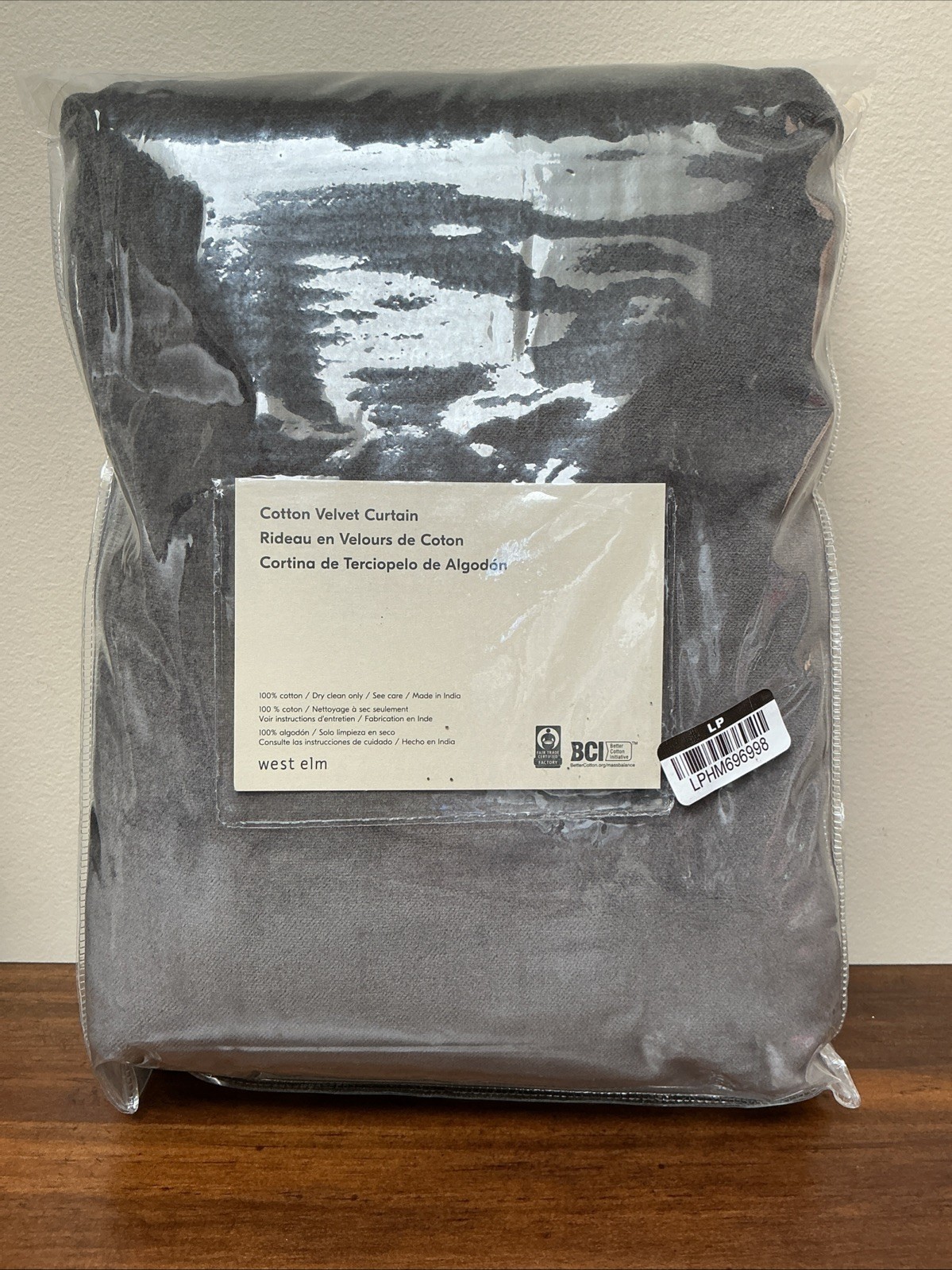West Elm Cotton Velvet Curtain Panel 48×108 Slate Blue Gray Window Drape NEW