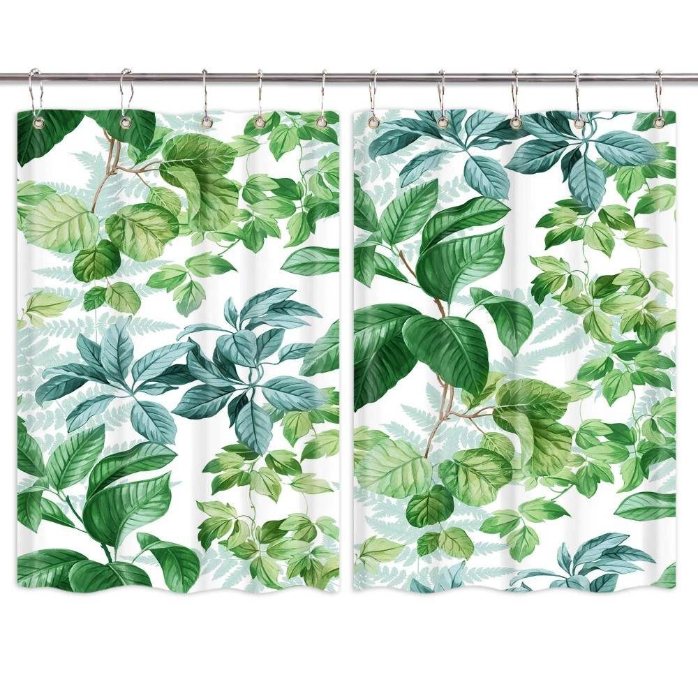 Leaves Kitchen Curtains Window Drapes 2 Panel Set with Hooks Waterproof Fabric