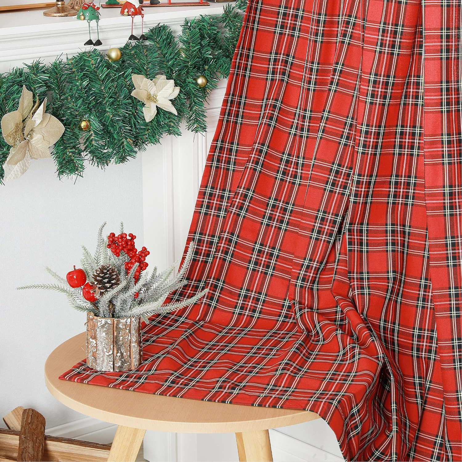 Red Curtains for Living Room Scottish Tartan Check Farmhouse Winter Holiday Dec
