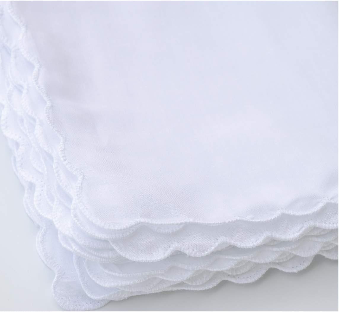 La closure Plain White 100% Cotton Handkerchiefs with Scalloped Edge 3PCS