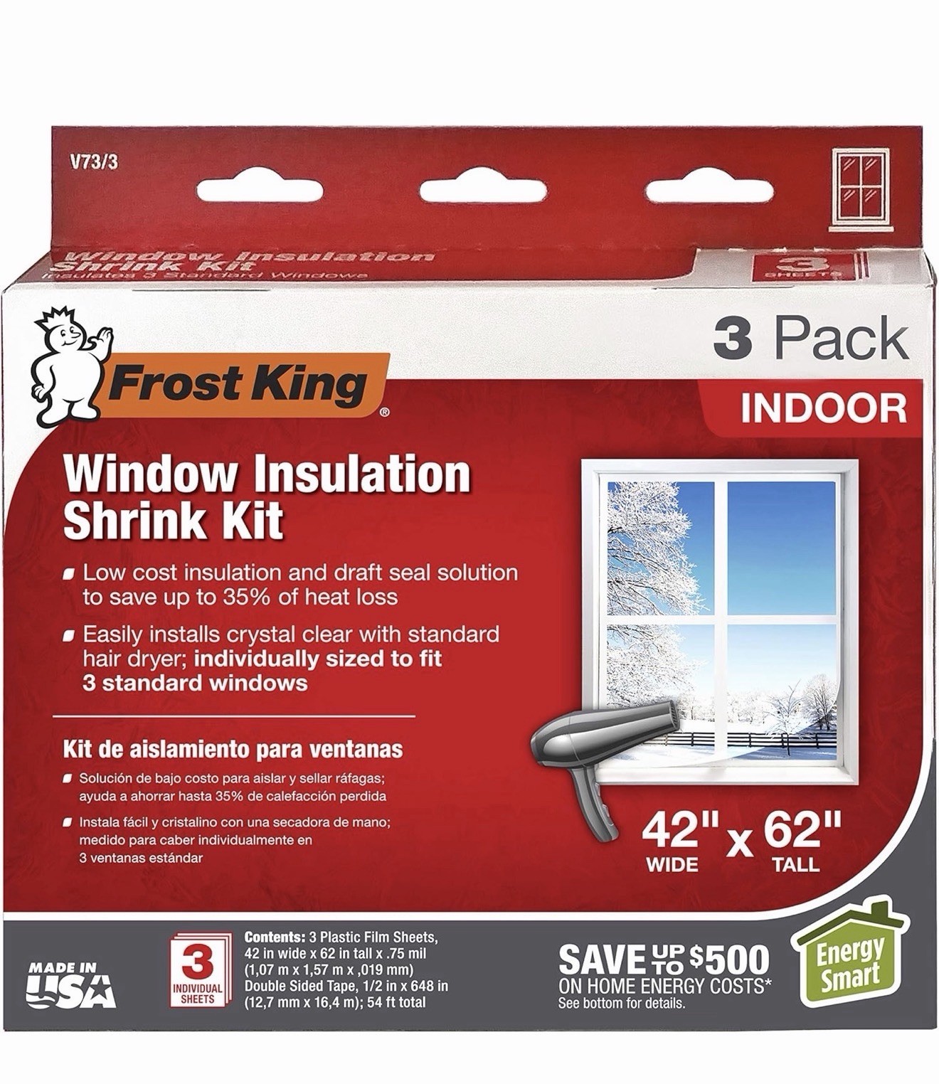 Lot Of (2) Frost King Window Winterizing Insulation Shrink Kit 42in x 62in