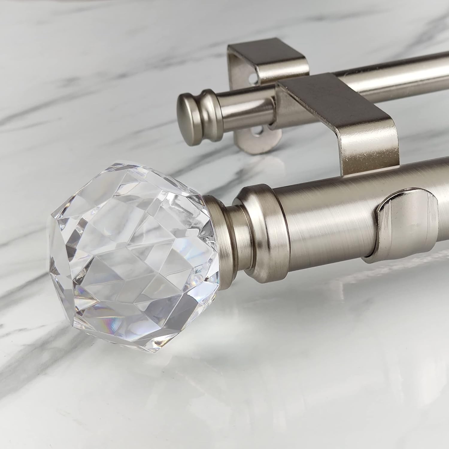 Luxury Silver Double Curtain Rod Set 1-1/8 Inch Diameter 36-72 Inches Curtain