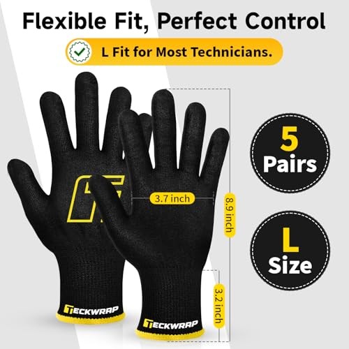 TECKWRAP Vinyl Wrap Gloves for Car Wrapping & Black * 5 Pairs (10 Gloves)
