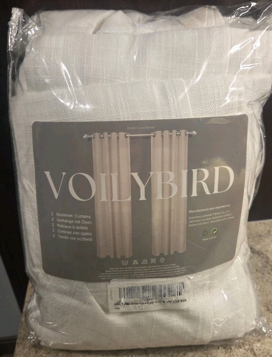 Voilybird Palma Linen Textured Semi Sheer Curtains 52″x96″ Off White w/Grommet