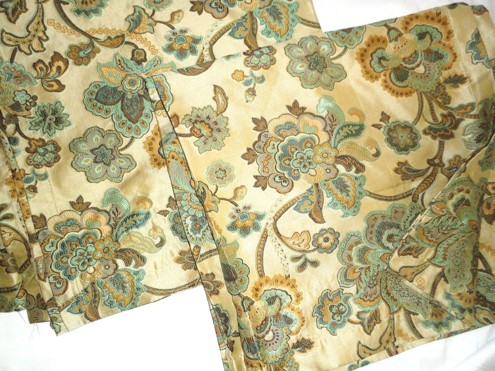 CHRIS MADDEN TURQUOISE GOLD BROWN (PAIR) UNLINED PANELS W/TIEBACKS 42 X 84