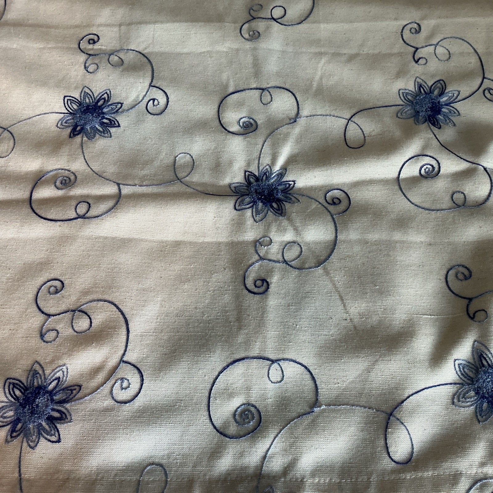 VOGEL grommet Drapery Panel With Embroidered Blue Flowers 5 Available 50”x84”