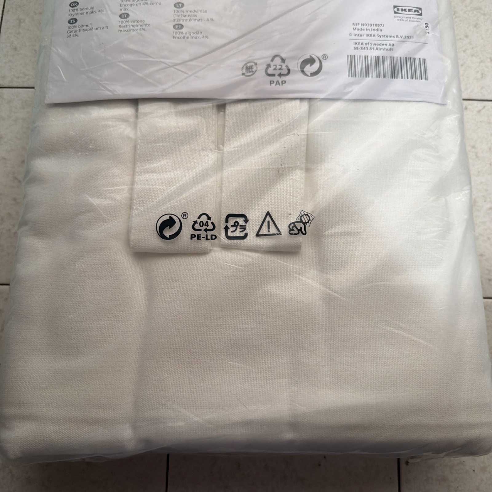 New Pair IKEA White LENDA Curtains Tab Top 55×118″ 500.901.16/ 100% Cotton